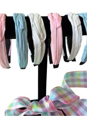 Satin Headband Set of 3 Plastic Base w/ Combs for Hold NWT Spring/Easter Colors